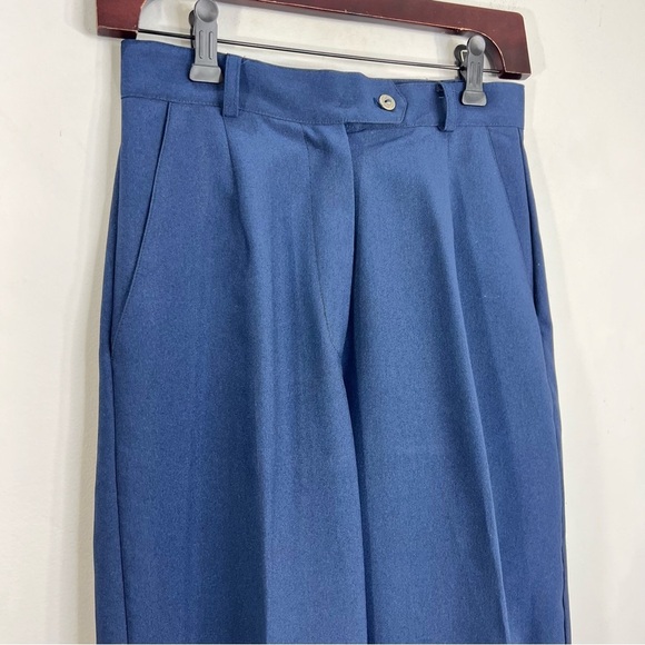 Vintage 80s 90s minimalist blue pleated straight leg old money trousers 8 - Picture 8 of 13